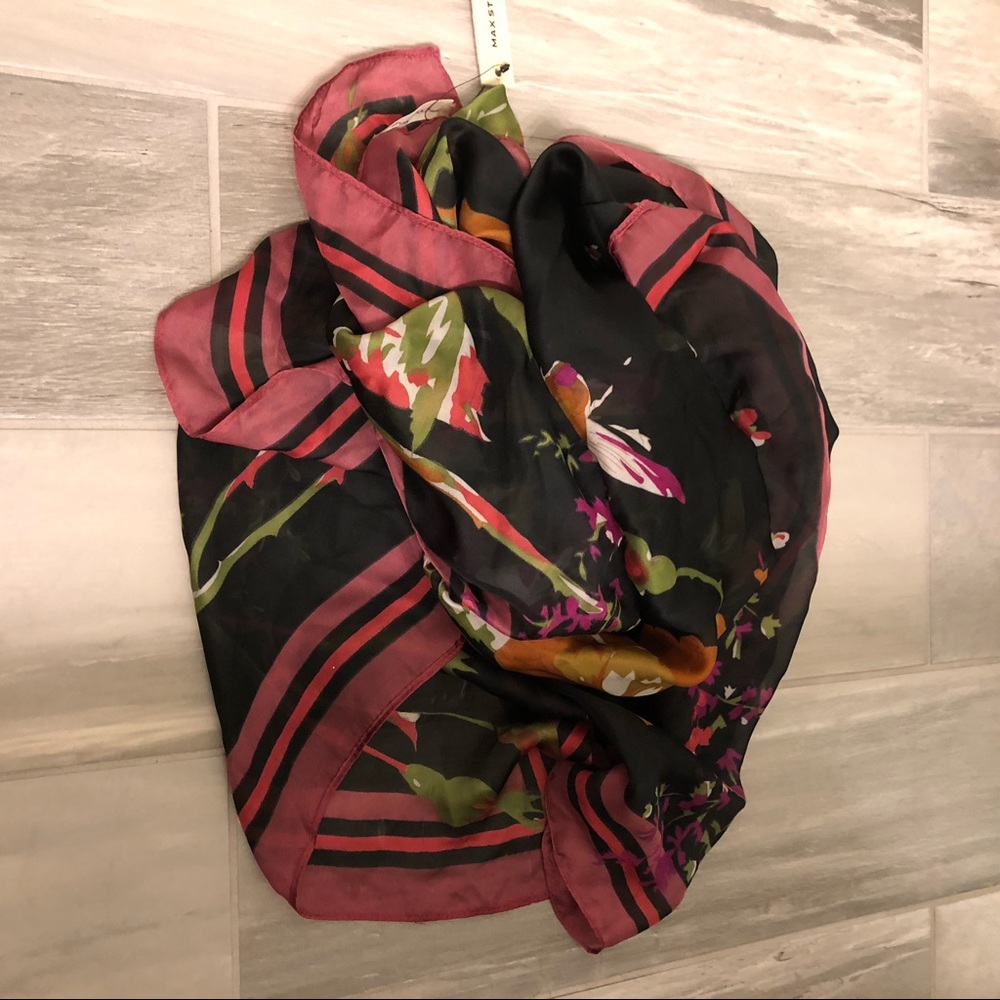 Max Studio Floral Scarf Black Bright - Picture 2 of 7
